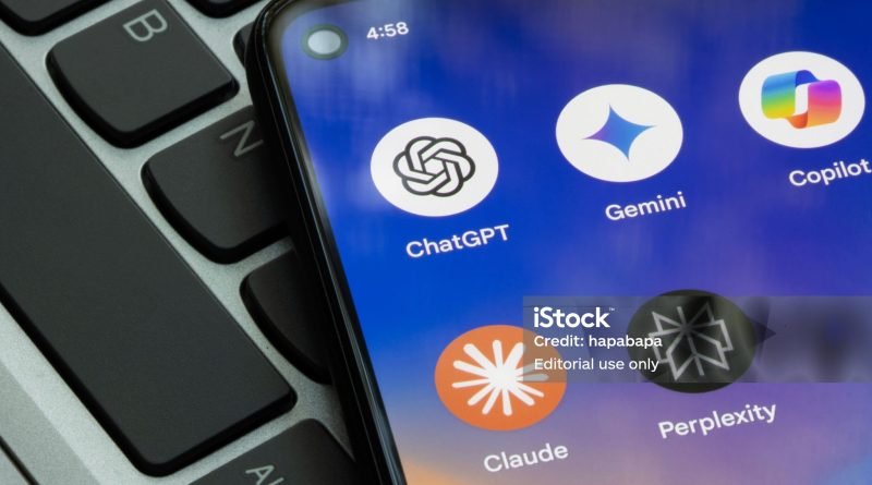 Portland, OR, USA - Sep 1, 2024: ChatGPT, Gemini, Microsoft Copilot, Claude, and Perplexity app icons are seen on a Google Pixel smartphone. AI competition concepts.